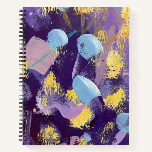 Levendig, Paars en Geel, Abstracte Kunst Notitieboek (Voorkant)