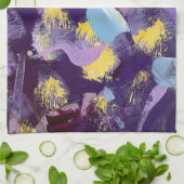Levendig Paars en Geel, Abstracte Kunst Theedoek (Gevouwen)