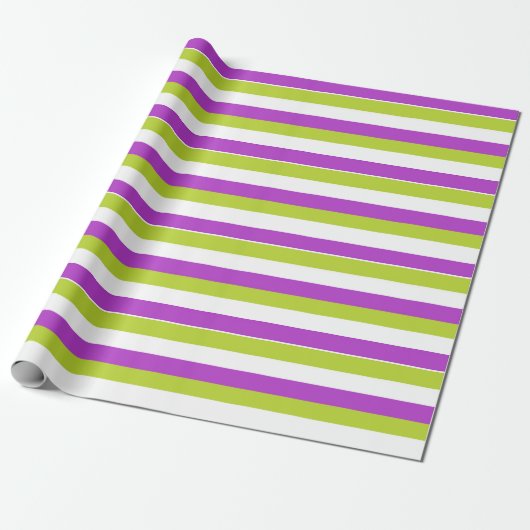 Levendig paars en limoengroen streeppatroon cadeaupapier (Uitgerold)