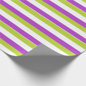 Levendig paars en limoengroen streeppatroon cadeaupapier (Hoek)