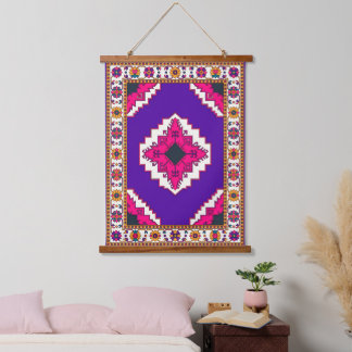 Levendig Paars Geometrisch Boho Folk Art Patroon Hangend Wandkleed