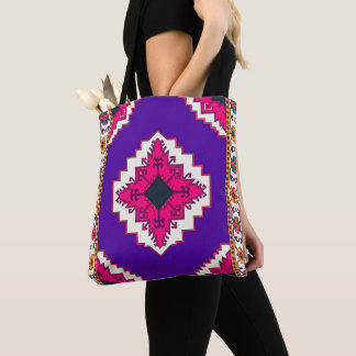 Levendig Paars Geometrisch Boho Folk Art Patroon Tote Bag