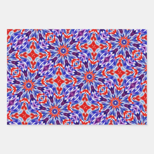 Levendig Paarse, Blauwe, Rood & Wit Patroon Inpakpapier Vel (Voorkant)