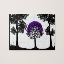 Levendig Paarse boom silhouet bos Legpuzzel