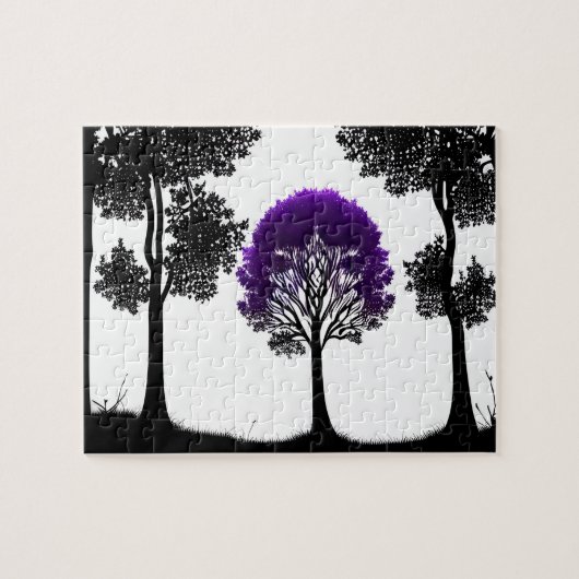 Levendig Paarse boom silhouet bos Legpuzzel (Horizontaal)