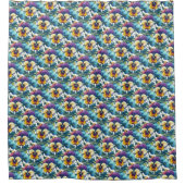 Levendig Paarse en Blauwe Modern Bloemenpatroon Douchegordijn (Voorkant)