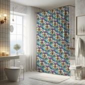 Levendig Paarse en Blauwe Modern Bloemenpatroon Douchegordijn