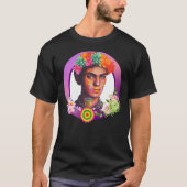 Levendig Paarse Frida Kahlo Portret met bloemen T-shirt (Voorkant)