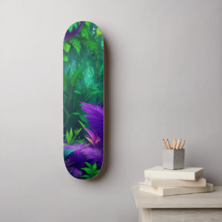 Levendig Paarse Groene Tropische Oerwouden Bladgro Persoonlijk Skateboard