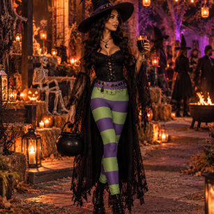 Levendig Paarse Limegroene Gestreepte Halloween He Leggings