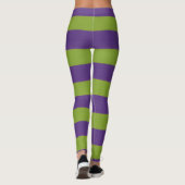 Levendig Paarse Limegroene Gestreepte Halloween He Leggings (Achterkant)