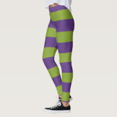 Levendig Paarse Limegroene Gestreepte Halloween He Leggings (Links)