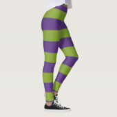 Levendig Paarse Limegroene Gestreepte Halloween He Leggings (Rechts)