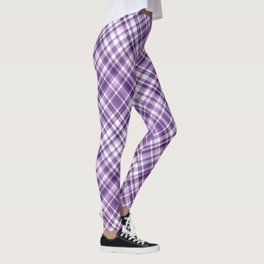 Levendig Paarse Plaid Alzheimer bewustzijnspatroon Leggings (Rechts)