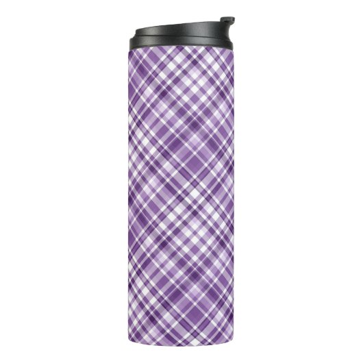 Levendig Paarse Plaid Alzheimer bewustzijnspatroon Thermosbeker (Gedraaid links)