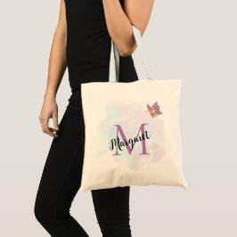 Levendig Paarse vlinder gepersonaliseerd monogram Tote Bag