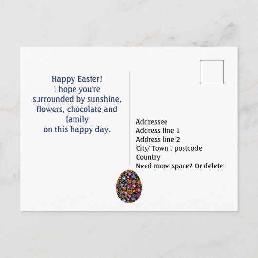 Levendig paasfolklore, aangepast Briefkaart tekst (Achterkant)