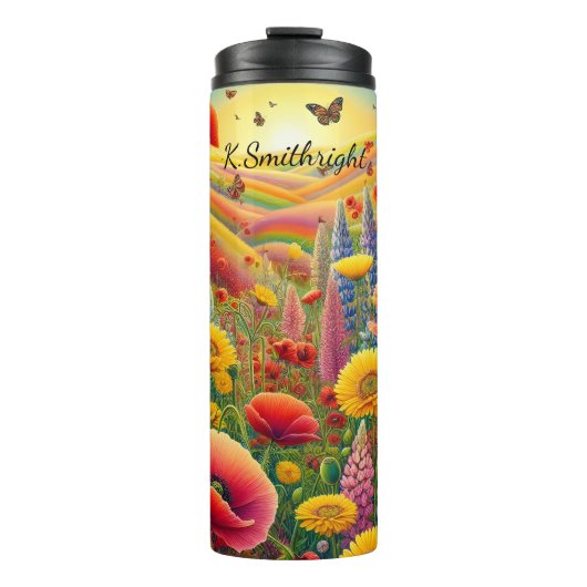 Levendig papaver lupine regenboogveld thermosbeker (Voorkant)