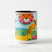 Levendig papier collage Animal Kingdom Tweekleurige Koffiemok (Center)