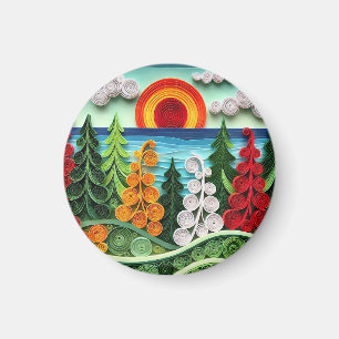 Levendig papier quilling kunst weergeven kleurrijk magneet