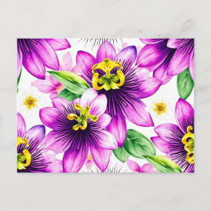 Levendig Passiebloem Waterverf Patroon Briefkaart