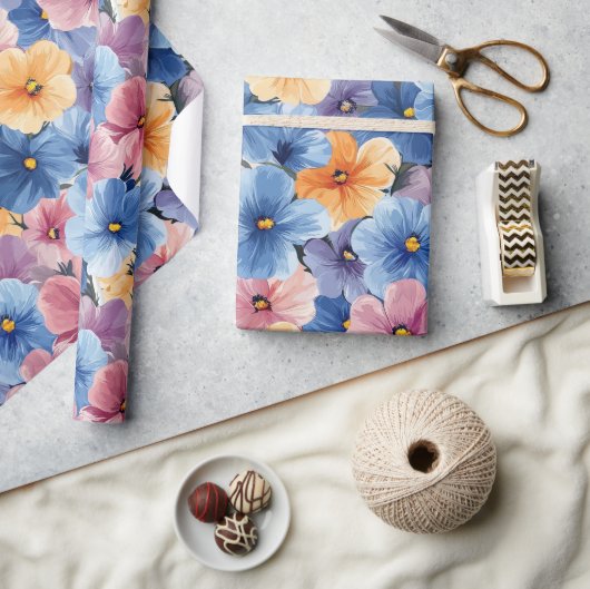 Levendig pastel Multicolor Bloemen Naadloos Patroo Cadeaupapier (Crafts)