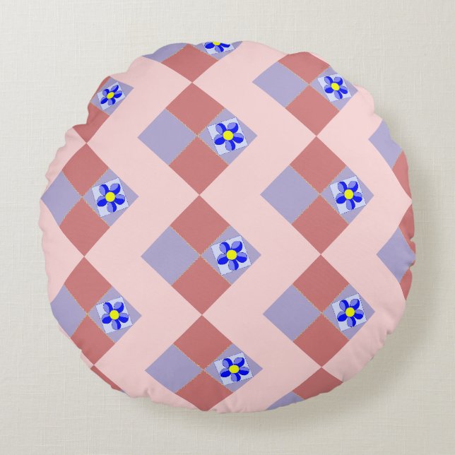 Levendig Patchwork Bloemmotief  Rond Kussen (Voorkant)