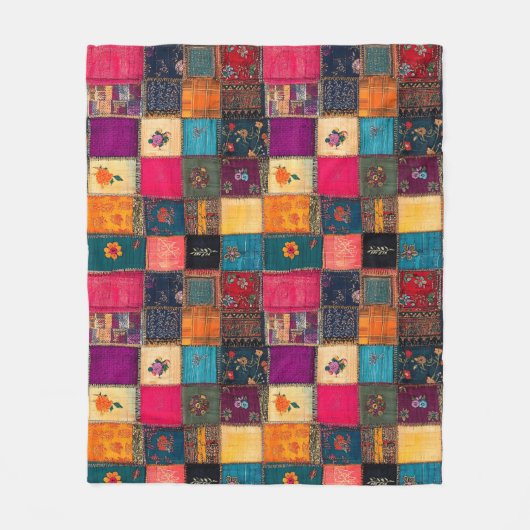Levendig Patchworkdekbed met Klassieke Bloemmotiev Fleece Deken (Voorkant)