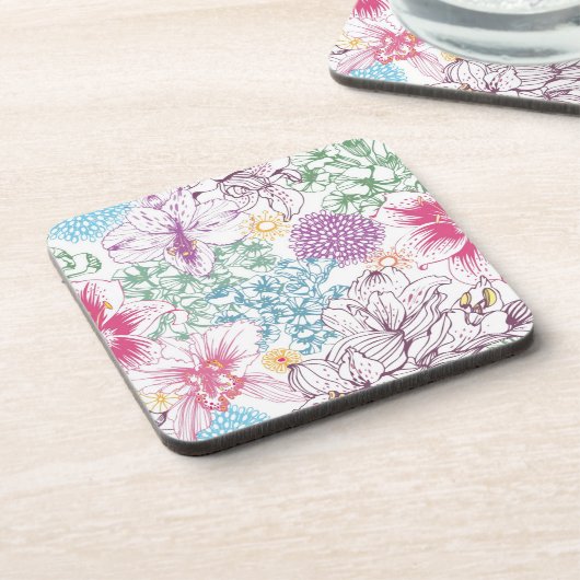 Levendig patroon met kleurrijke bloemen drankjes onderzetter (Linkerzijde)