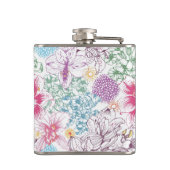 Levendig patroon met kleurrijke bloemen heupfles (Achterkant)