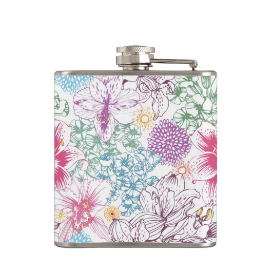 Levendig patroon met kleurrijke bloemen heupfles (Achterkant)