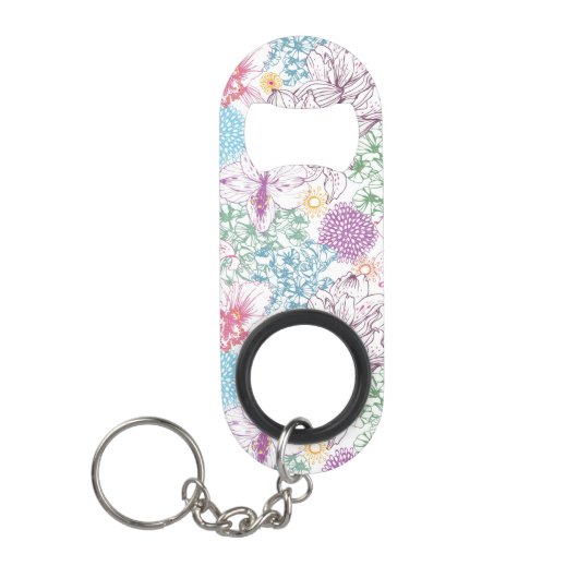 Levendig patroon met kleurrijke bloemen sleutelhanger flessenopener (Voorkant)