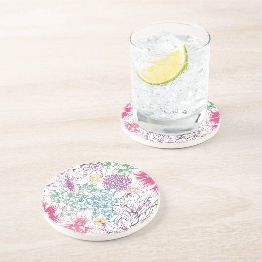 Levendig patroon met kleurrijke bloemen zandsteen onderzetter (Zijkant)