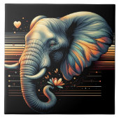 Levendig pattereerde olifant bij zonsondergang tegeltje (Voorkant)