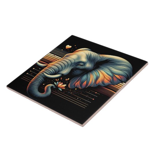 Levendig pattereerde olifant bij zonsondergang tegeltje (Zijkant)