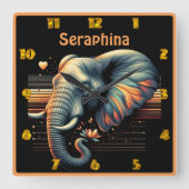 Levendig pattereerde olifant bij zonsondergang vierkante klok (Voorkant)