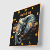 Levendig pattereerde olifant bij zonsondergang vierkante klok (Hoek)