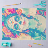 Levendig Pensive Sugar Skull Vrouw Decoupage Papie Tissuepapier (Craft)