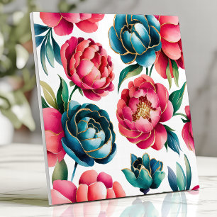 Levendig Pioen Bloempatroon Tegeltje