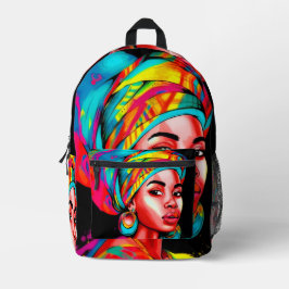 Levendig portret met kleurrijke headwrap bedrukte rugzak
