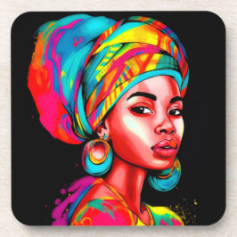 Levendig portret met kleurrijke headwrap bier onderzetter