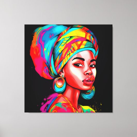 Levendig portret met kleurrijke headwrap canvas afdruk (Voorkant)