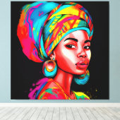 Levendig portret met kleurrijke headwrap canvas afdruk (Insitu (Houten vloer))