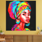 Levendig portret met kleurrijke headwrap canvas afdruk (Insitu (Woonkamer))