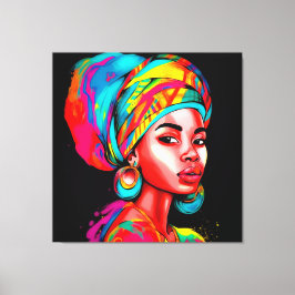 Levendig portret met kleurrijke headwrap canvas afdruk
