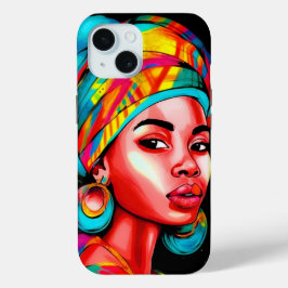 Levendig portret met kleurrijke headwrap iPhone 15 case