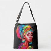 Levendig portret met kleurrijke headwrap crossbody tas (Achterkant)