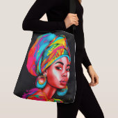 Levendig portret met kleurrijke headwrap crossbody tas (Dichtbij)