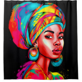 Levendig portret met kleurrijke headwrap douchegordijn