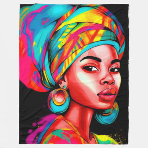 Levendig portret met kleurrijke headwrap fleece deken